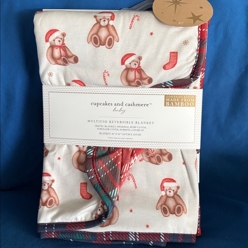 Cupcakes and Cashmere Teddy Christmas Baby Blanket-reversible, travel blanket